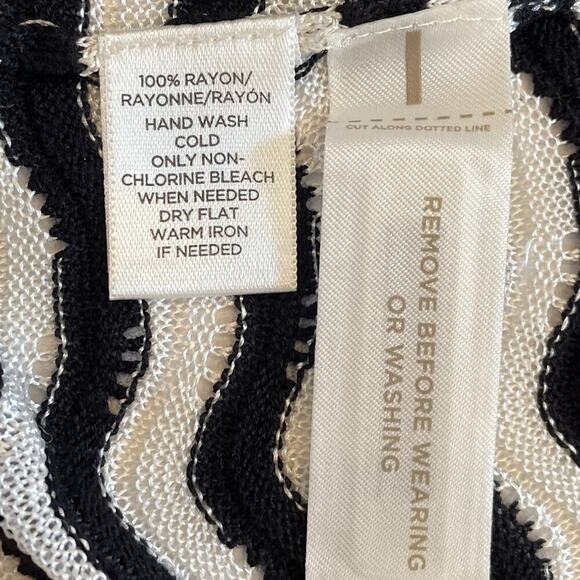 LOFT Lightweight Black & White Wavy Stripe Open Front Cardigan Sweater, XSP - Picture 9 of 13